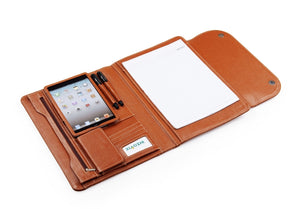 Deluxe Leather Conference Folio for iPad Mini and A4 Letter-Size Paper, Brown