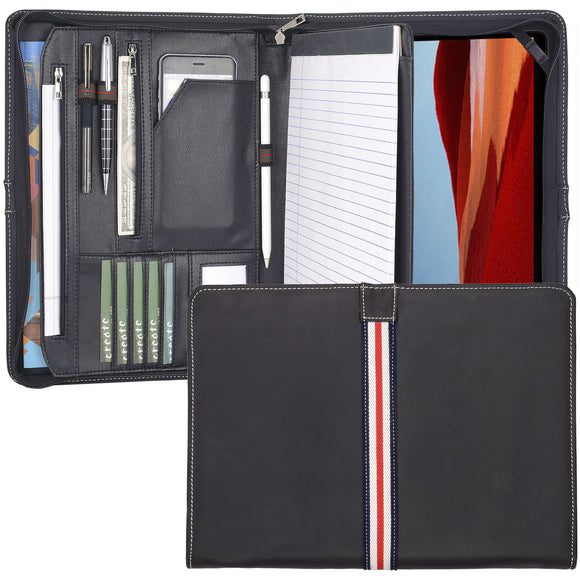 Vintage Leather Portfolio Organizer, Business Tablet Padfolio Folder, for New Surface Go or Surface Pro 7 /Pro 6 / Pro 5 / Pro 4/ Pro X