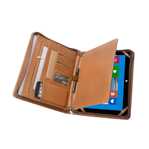 Leather Zippered Padfolio Case for New Surface Go or Surface Pro 8/ Pro 7 /Pro 6 / Pro 5 / Pro 4/ Pro X, A4 Notepad