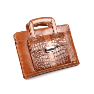 Executive Portfolio With Brown Crocodile-Patterned Leather Trim