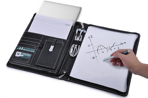 Leather Organizer 13 inch Laptop Case with Dry Erase White Board and Magnetic Snap Design USB Flash Drive