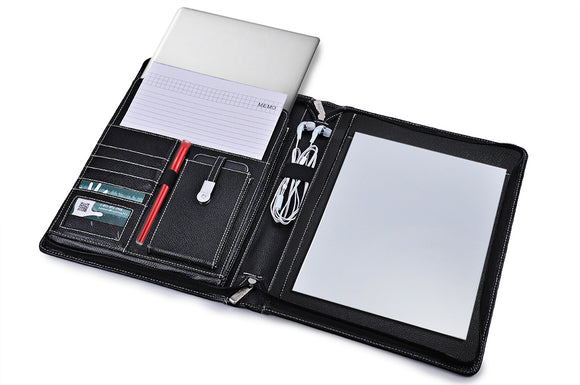 Leather Organizer 13 inch Laptop Case with Pad Holder and Magnetic Snap Design USB Flash Drive