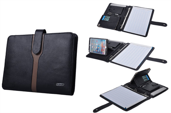 Professional Leather 3-Ring Binder Portfolio for iPad Mini 4 and Letter Paper