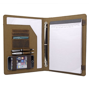 iCarryAlls Vintage Crazy Horse Leather Padfolio, with 3-Ring Binder for Letter-Size / A4 Notepad and Documents