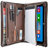 Vintage Crazy-Horse Leather Portfolio for Surface Pro, Zipper Organizer Document Folder, Multi-Function Organizer Padfolio Case