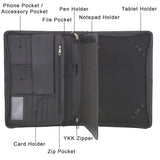 Vintage Leather Zipper Portfolio, Business Organizer Padfolio with Handle, for Galaxy Tab S4/ Tab S5e/ Tab S6 10.5"/Galaxy Book 12