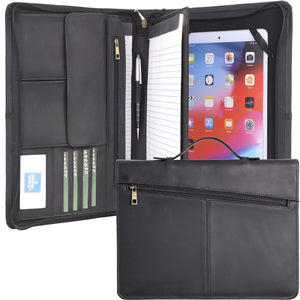 Vintage Leather Zipper Portfolio, Business Organizer Padfolio with Handle, for 9.7 inch iPad /10.5 inch iPad /10.2 inch iPad/12.9-inch iPad