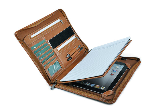 Zippered iPad Leather Portfolio With Letter-Size Notepad and Pockets, for iPad 9.7/ iPad Pro 10.5/11/12.9 inch