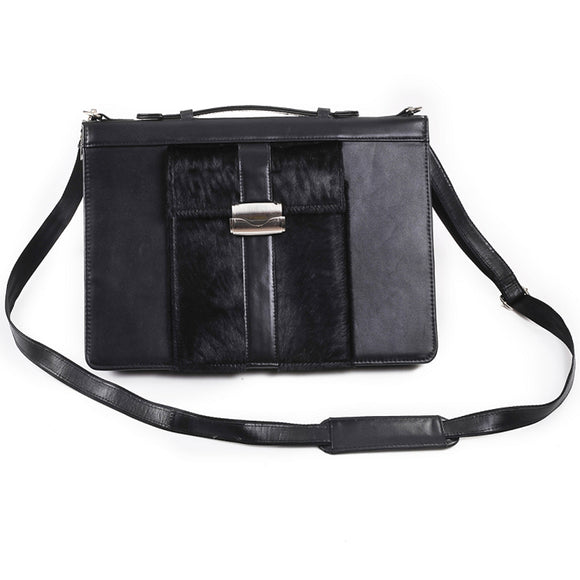 Leather iPad Briefcase-Portfolio With Shoulder Strap and Horsehair Trimmed Pocket