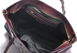 Pearlescent Purple Leather Designer Tote Bag with Shoulder Strap