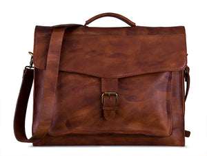 Premium Leather Vintage Traveler Laptop Messenger Bag with Strap, Large, Aged Brown