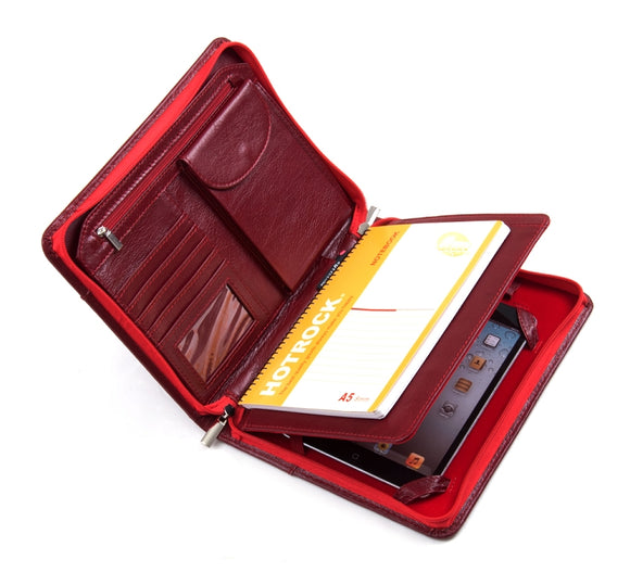 Deluxe Leather iPad Mini Padfolio for Junior Legal A5 Paper, Red