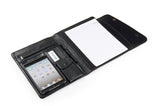 Leather Conference Folio with Croc Pattern, for iPad Mini and A4 Letter-Size Paper, Black