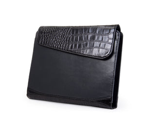 Leather Conference Folio with Croc Pattern, for iPad Mini and A4 Letter-Size Paper, Black