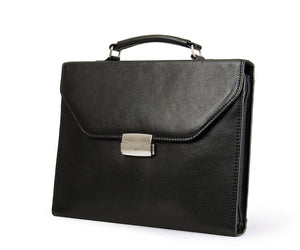 Executive Leather Attache-Style Padfolio Briefcase for A4 Letter-Size Paper, Black