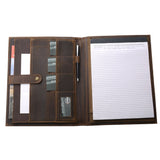 Premium Retro Leather Portfolio, Vintage Leather Organizer Padfolio for Documents, A4 Notepad, Brown