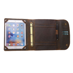 Vintage Crazy Horse Leather Portfolio with 3-Ring Binder for iPad Air, 9.7/10.5/11 inch iPad Pro
