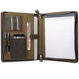 Leather Padfolio Organizer with Handle, Zipper Portfolio Case with Notepad Holder for A4 Notepad and Your Essentials, Brown