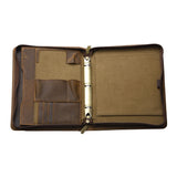 Rustic Leather 3-Ring Binder Portfolio with Tablet Holder for Jr Legal / A5 Paper