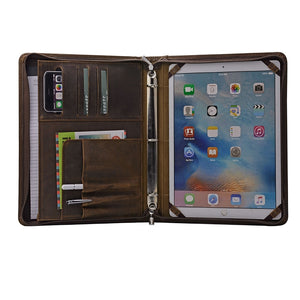 Vintage Crazy Horse Leather Portfolio with 3-Ring Binder for 12.9 /11/10.5 inch iPad Pro/10.2-inch iPad