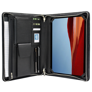 Leather Portfolio Case, Padfolio Folder Organizer with Zipper for Surface Pro 8/ Pro 7 /Pro 6 / Pro 5 / Pro 4 or New Surface Pro X/ Surface Go