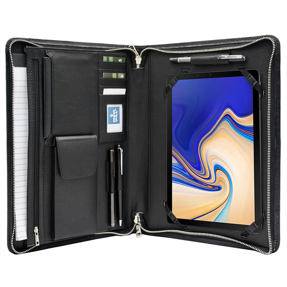 Leather Portfolio Case, Padfolio Folder Organizer with Zipper for Galaxy Tab S4/ Tab S5e/ Tab S6 10.5