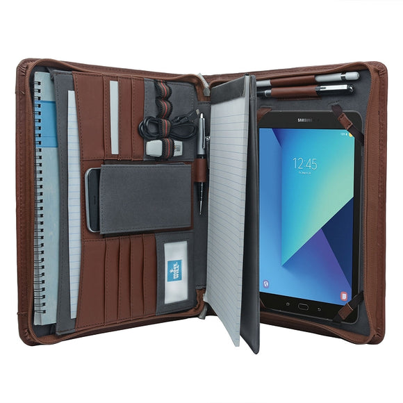 Tablet Portfolio Case with Notepad Holder, Zippered Leather Portfolio Folder Case for Galaxy Tab S3 /Galaxy Tab S4/Galaxy Tab S5e