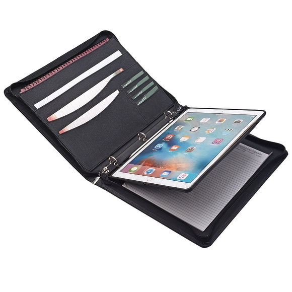Zipper Binder Portfolio with iPad Holder Notepad Holder, Organizer iPad Padfolio with 3-Ring Binder for iPad Pro 10.5 inch/12.9 inch/9.7 inch