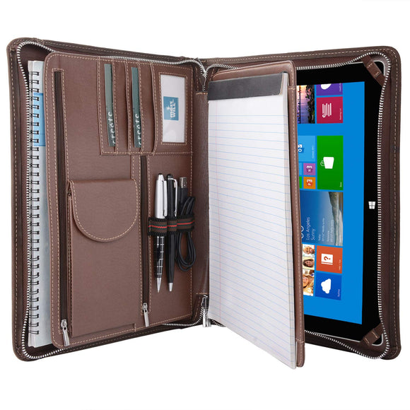 Crazy-Horse Leather Padfolio, Multi-function Business Binder/case,Document Organizer Holder for New Surface Go or Microsoft Surface Pro 8 /Pro 7 /Pro 6 / Pro 5 / Pro 4/ Pro X