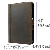 Rustic Leather Laptop Portfolio Padfolio with 3-Ring Binder for Letter A4 Paper, 13-inch MacBook Air/Surface Book