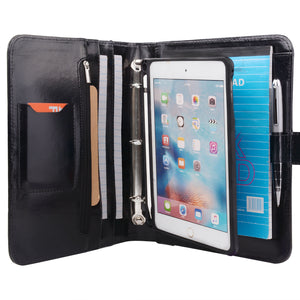 Leather Binder Portfolio with Removable Tablet Holder, Organizer Padfolio Case with 3-Ring Binder for iPad mini 6 /mini 5 / mini 4