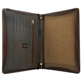 Vintage Crazy-Horse Leather Portfolio Document Folder A4 Notepad Padfolio with Handle, for iPad/ Surface/ 12" Tablet