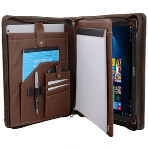 Professional Leather Portfolio with Zipper, Business Padfolio Folder Organizer for Samsung Galaxy Tab and MacBook 13-inch