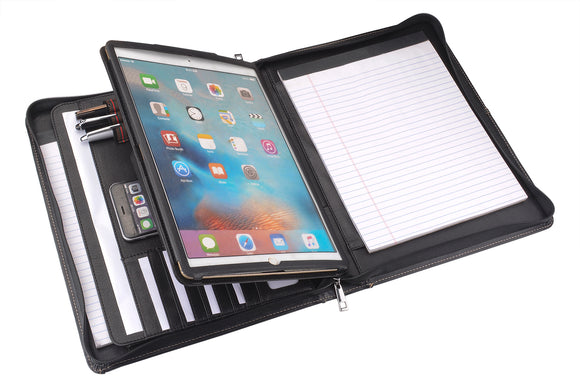 Zipper Portfolio Case with Removable Tablet Holder, Organizer Padfolio Case for A4 Notepad and 9.7