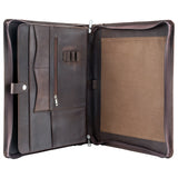 Genuine Leather Professional Business Portfolio Padfolio with Zipper, Expanding File Pockets Folder for A4 Document Notepad