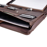 Genuine Leather Professional Business Portfolio Padfolio with Zipper, Expanding File Pockets Folder for A4 Document Notepad