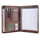 Professional Zipper Portfolio, Leather Splice Canvas Padfolio Case, Business Organizer Portfolio with Notepad Holder