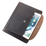 Vintage Crazy-Horse Portfolio Business Organizer Genuine Leather Padfolio Case with A4 Notepad Holder, Zipper Closure