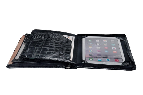 Crocodile-Pattern Black Leather Portfolio Case for iPad 9.7 /10.2/10.5/10.9/11 inch