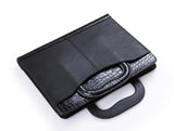 Deluxe Leather Portfolio with Handles and Crocodile-Patterned Trim, for Letter A4 Paper, Black