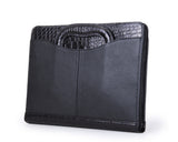 Deluxe Leather Portfolio with Handles and Crocodile-Patterned Trim, for Letter A4 Paper, Black