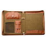 Zippered Leather Portfolio Folder with Notepad Holder, Writing Pad Portfolio with Pen Case and Glasses Pocket