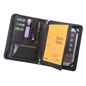 Leather Organizer Padfolio with Zipper for 9.7/10.2/10.5 inch iPad and A5 Notepad